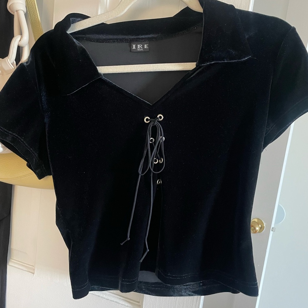 Black Velvet Lace-Up Top